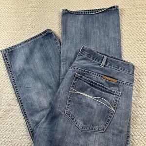 B. Tuff Mens jeans 40x32 Off-road Bootcut Thick Stitch Distressed Western Grunge
